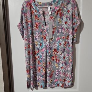 Scarlett Floral Women's Blouse - Gray and Multicolor